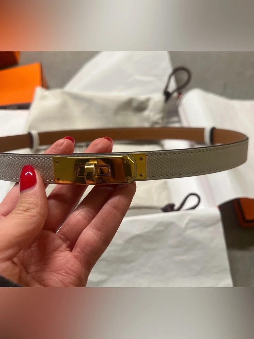 ✨Hermes. Kelly 18 Belt White Leather Gold Hardware
